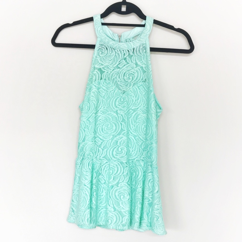 PJK • Light aqua Blue Sleeveless Lace Peplum Top • medium